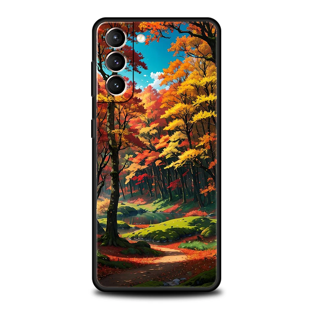 Hand Painted Forest House Phone Case for Samsung Galaxy S24 S23 S22 S20 S21 FE Ultra S10 S10E S9 S8 Plus 5G Silicone TPU Cover