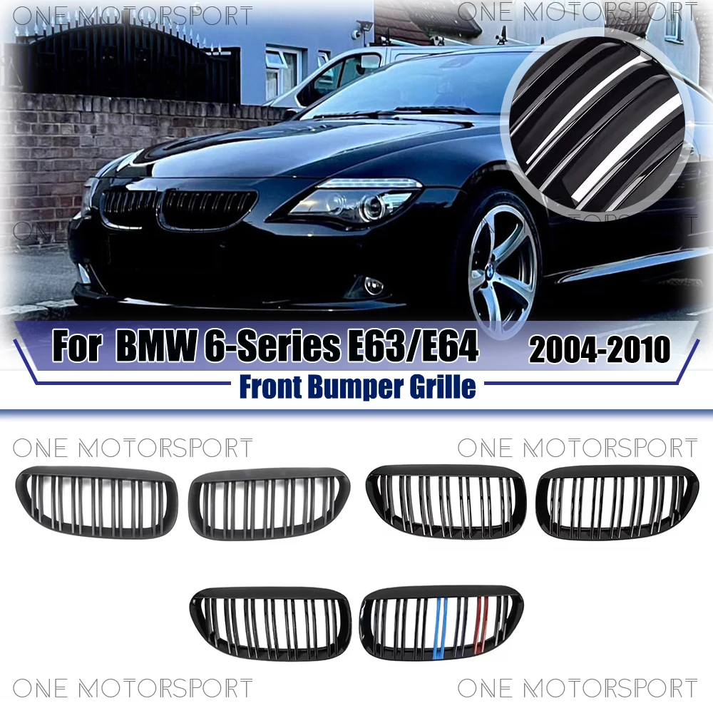 

Глянцевая решетка радиатора Double Line Style M-Color Racing для BMW 6-й серии E63 E64 2004-2010, глянцевый черный передний бампер