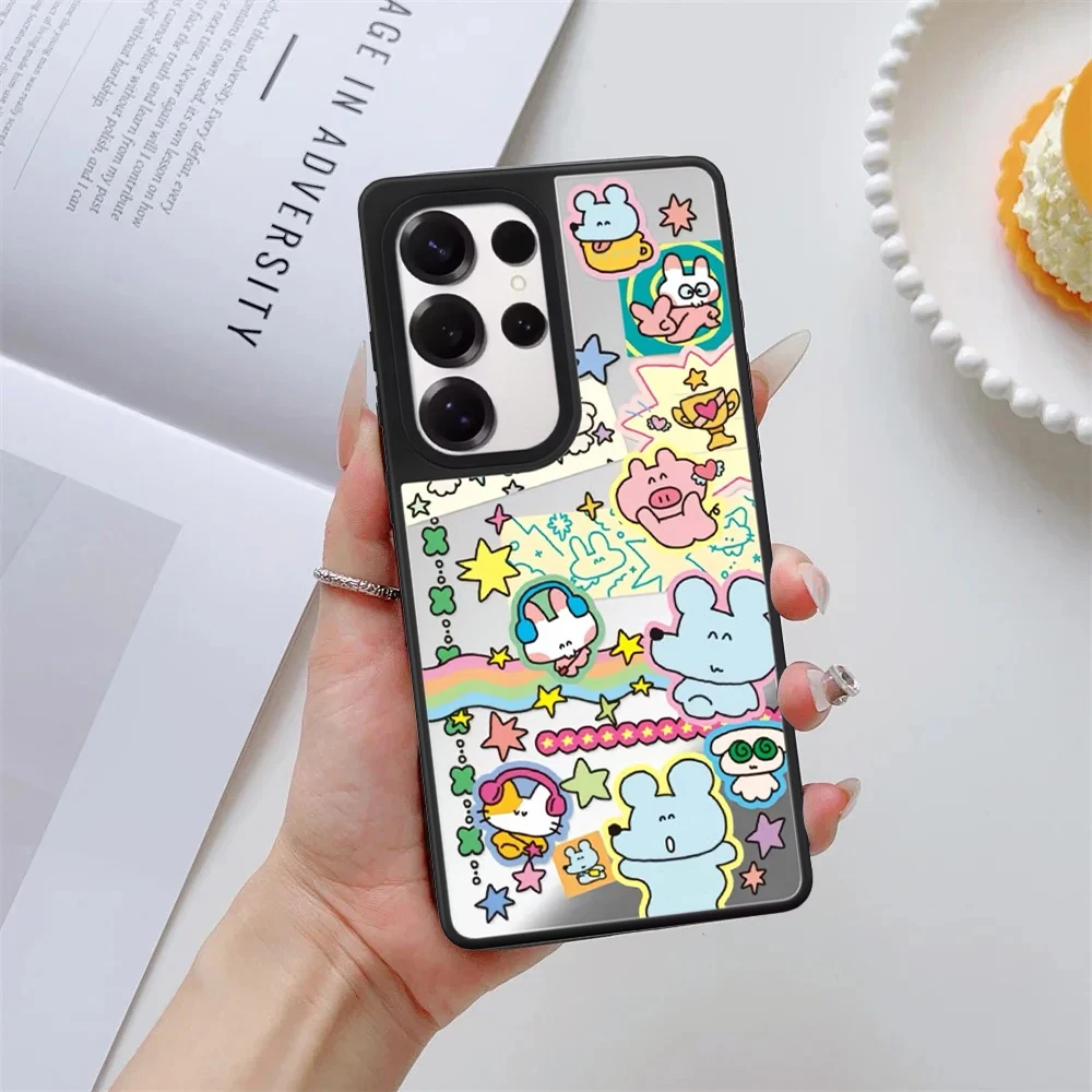 

Cartoon Space Rabbit Mirror Surface Magnetic Phone Cover for Samsung Galaxy S23 S24 S25 S26 Ultra S26+ Plus Case