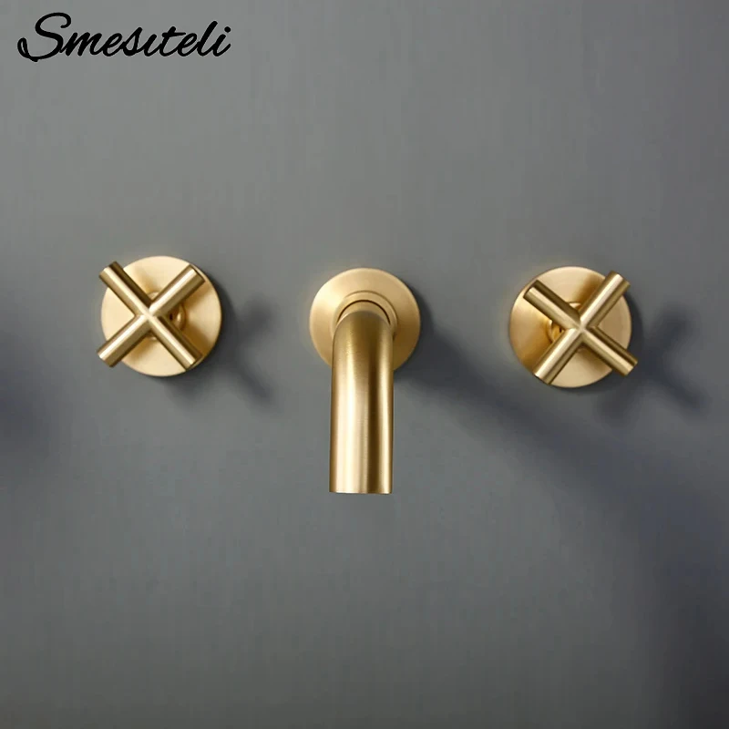 Smesiteli Modern Rose Gold Basin Faucet Double Handle Brass Surface Bathroom Pool Faucet Hot Water Bathroom Accessories