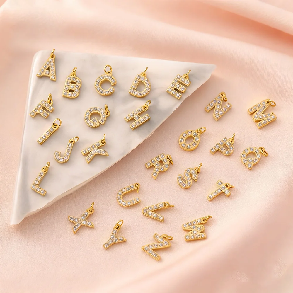 Wholesale 3pcs/lot Initial 26 Letter Pendant Zircon Charms Gold Plated Stainless Steel DIY Alphabet Jewelry