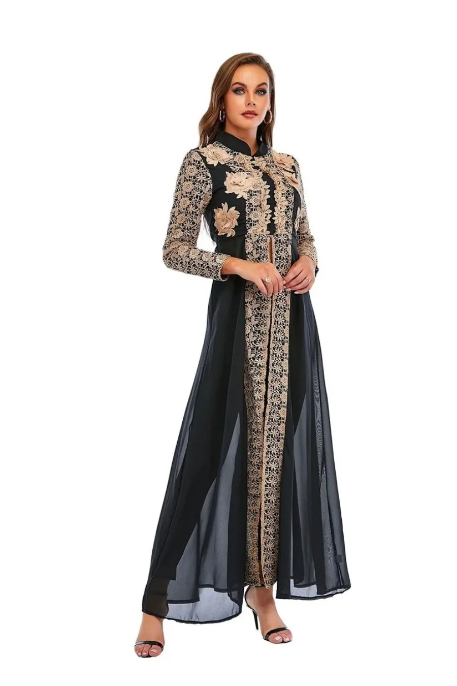 

Muslim Middle Eastern Ethnic Dubai Turkey Long Sleeve Two-piece Temperament Dress Islamic Clothing for Women Ramadan Dresses