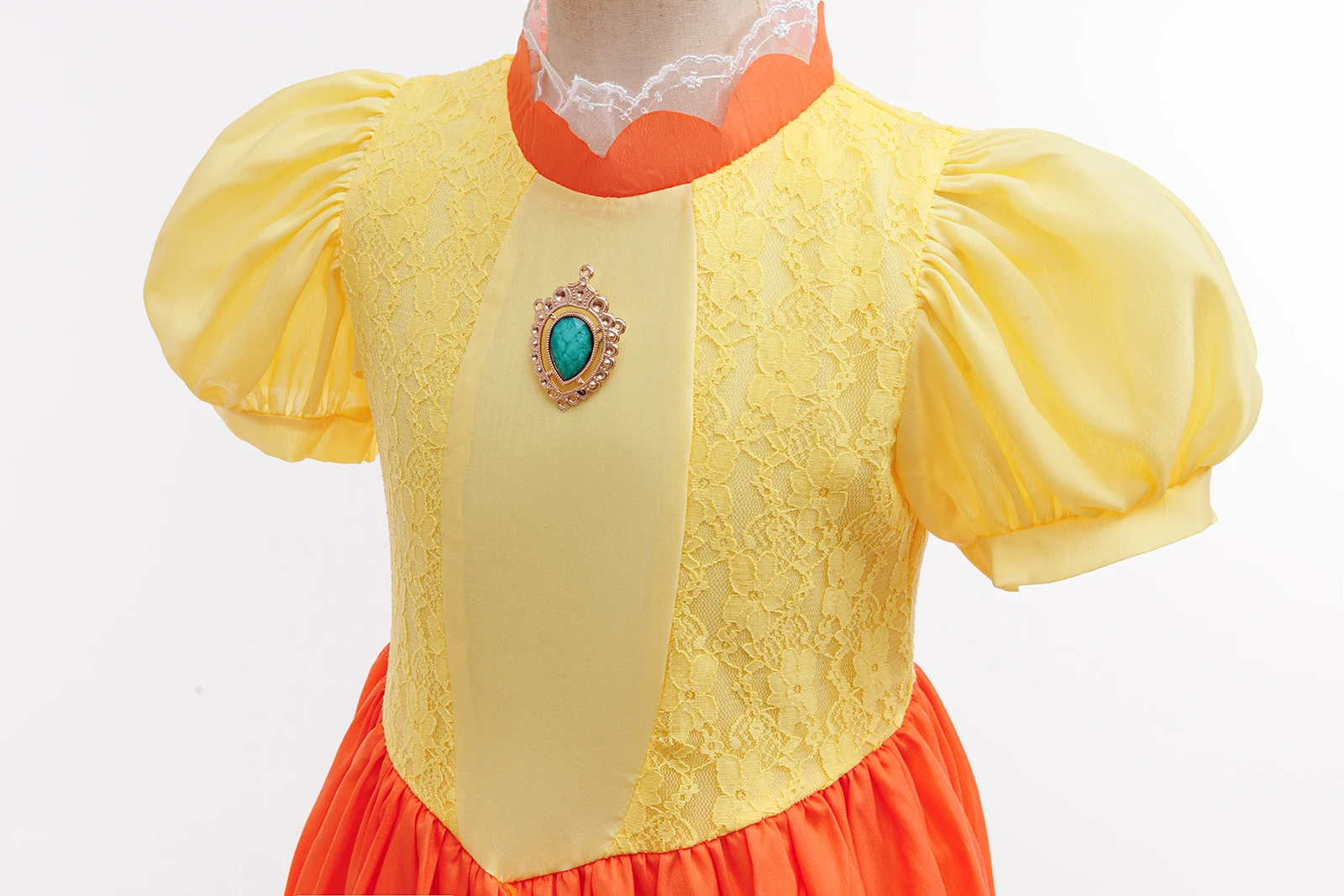 Mädchen Gelbes Spitzen-Prinzessinnenkleid Gänseblümchen Rollenspiel Pfirsich-Kostüm Klempner-Partner Abenteuer Galaxie Film Cosplay Kleidung Ballkleid – Detail 4