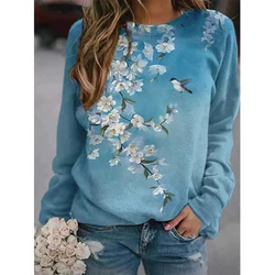 Autumn New Floral Sweatshirts Flower Bird 3D Print Hoodies Women Streetwear Long Sleeve Pullovers Tops Y2k Hoodie Woman Clothing