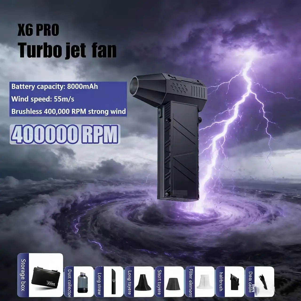 

2025new X6 Pro Турбореактивный вентилятор 450000 об/мин, бесщеточный, 9000 мАч, мощный снегоочиститель, высокоскоростной пылесборник, мини-турбоструйный вентилятор, портативный f