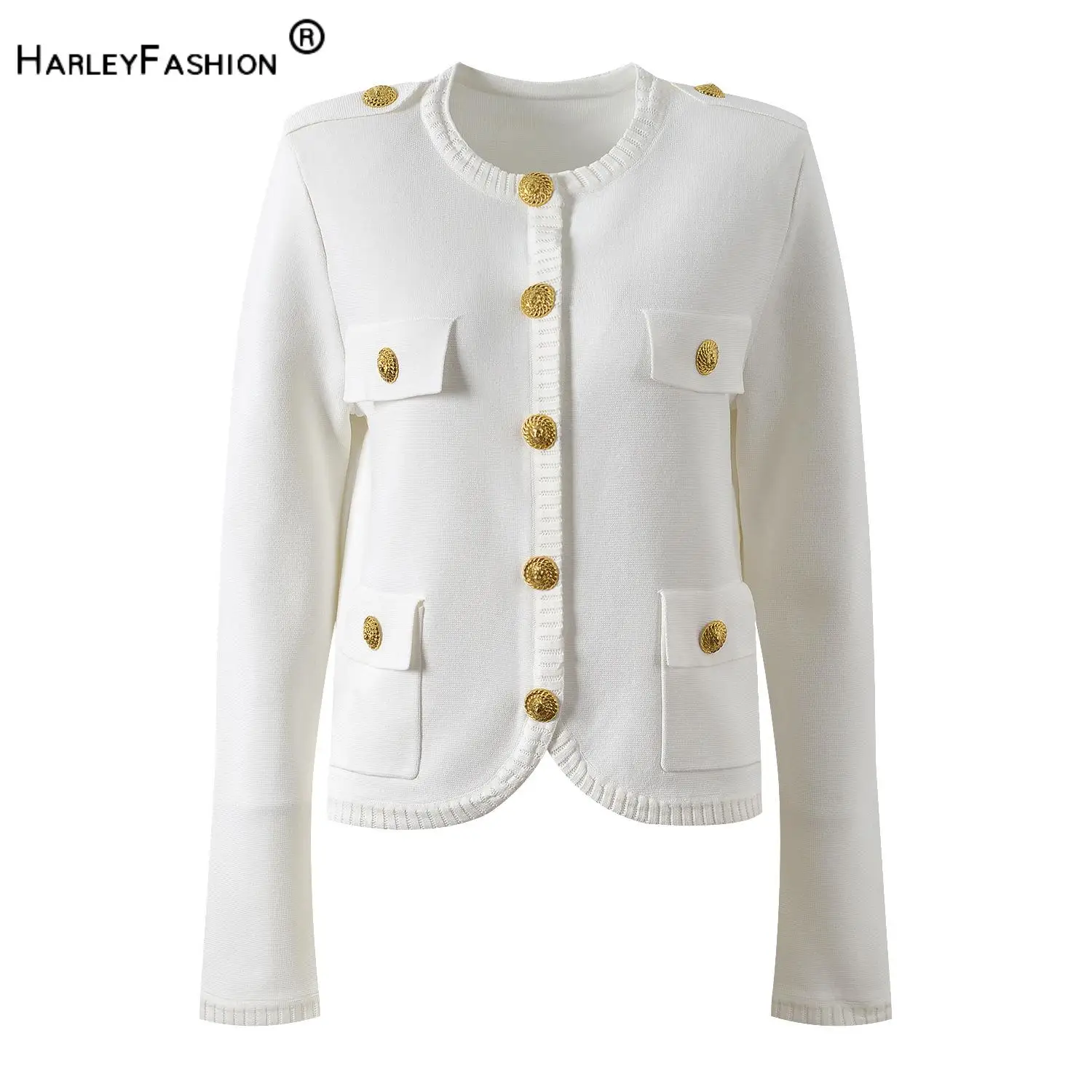 Элегантный стильный женский винтажный весенний базовый однотонный вязаный повседневный однобортный кардиган с круглым вырезом для женщин