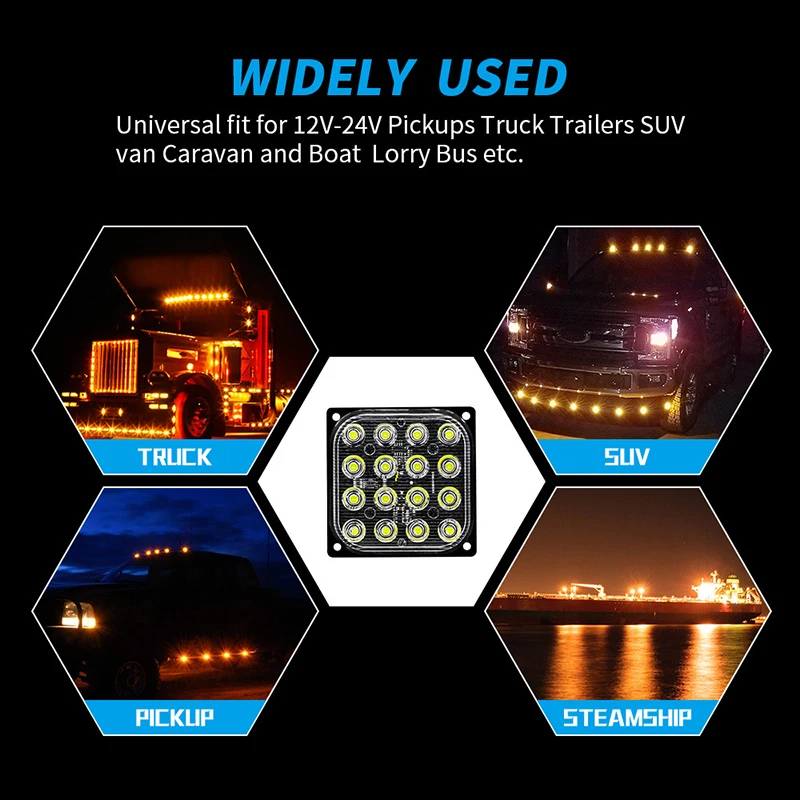 1x Led Strobe Warning Light Strobe Grille Flash Truck Lamp Traffic Light 12-24V Car Light Square Side Maker Lights