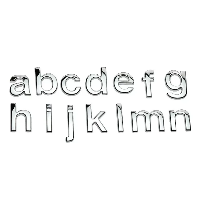 1Pcs 3D Metal Lower Case Letter Stickers Car Letters Alphabet Emblem Numbers Chrome Labeling Decals For Toyota Hyundai Ford Kia