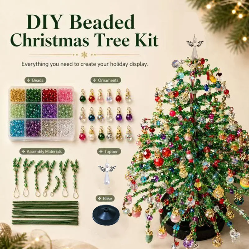 DIY Beaded Christmas Tree Kit Handmade Mini Xmas Tree Craft Supplies Home Tabletop Christmas Holiday Decoration DIY Gift