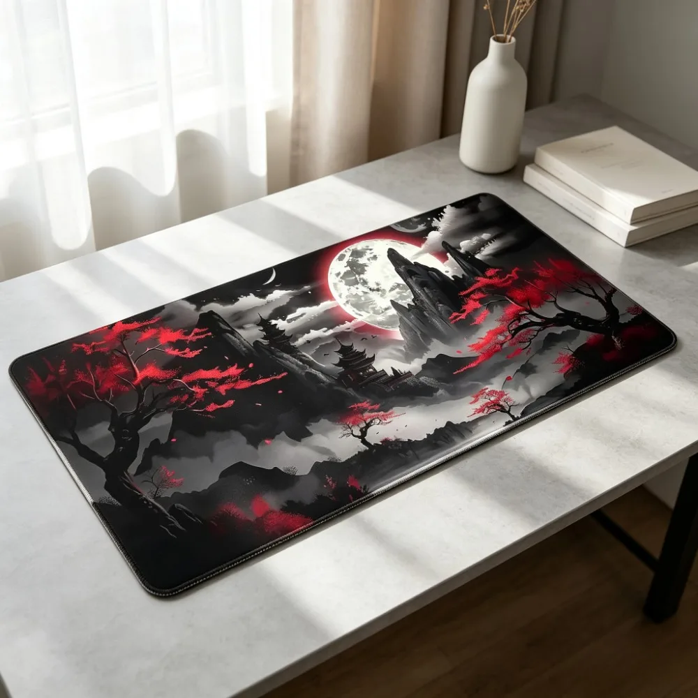 Oriental Ink Art TCG MousePad Extended DeskMat Stitched Edge Non‑Slip Rubber Base Keyboard Mat for Gaming Home Office CP Gamemat