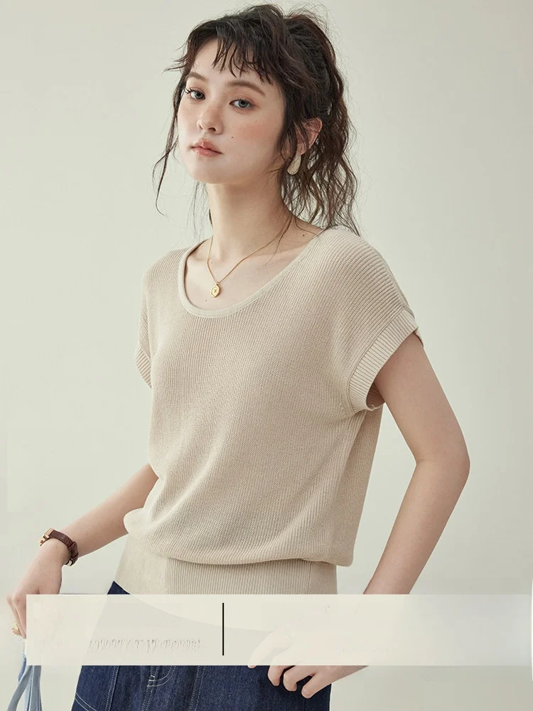 

AMUU North Island Minimalist Color round Neck Sleeveless Thin Knitted Top Women Summer New Loose Slimming Upper Body