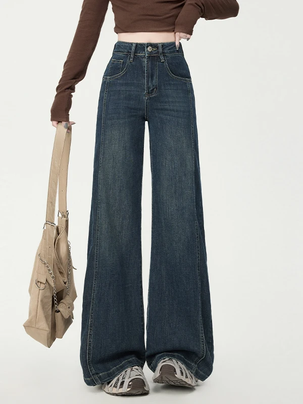 

High Waist Straight Leg Blue Jeans Women's plus Size Comfortable Loose Fit Autumn Winter Faion Sli Slimming Effect