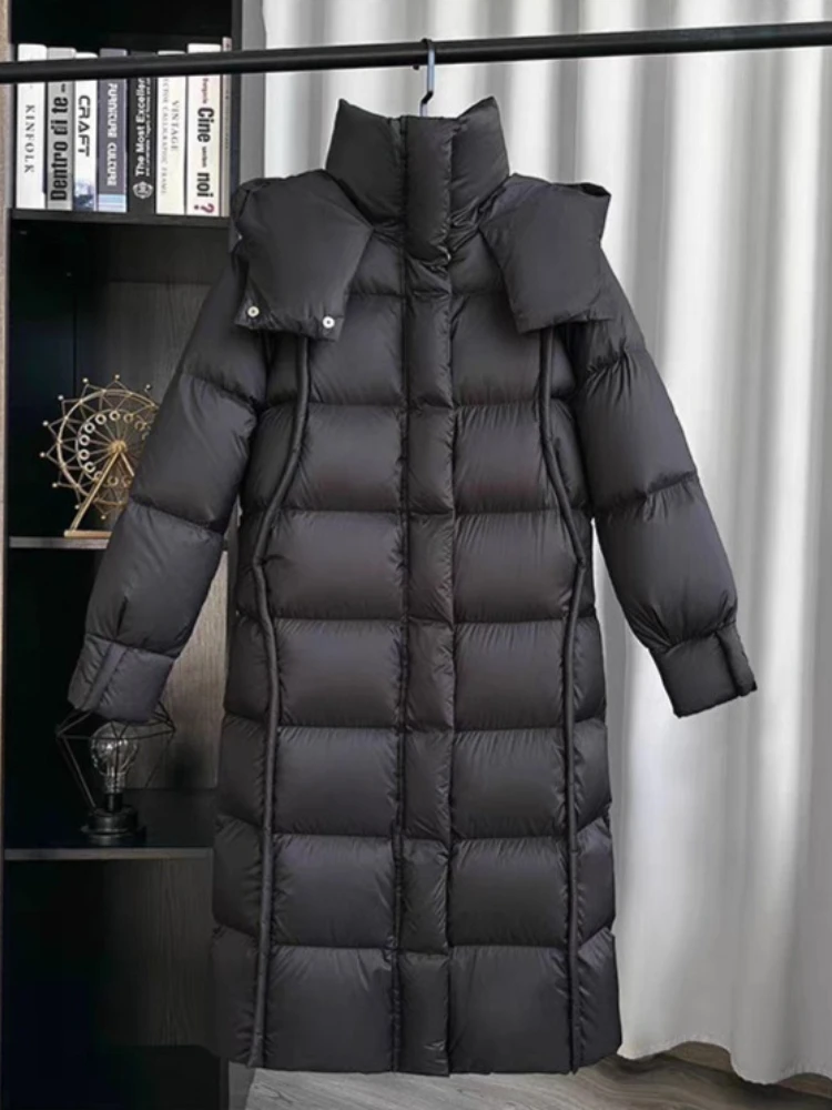 2025年冬新作 レディース 90%ホワイトグースダウンジャケット 厚手 暖かい フード付き パフコート カジュアル ゆったり スノーロングパーカー アウター