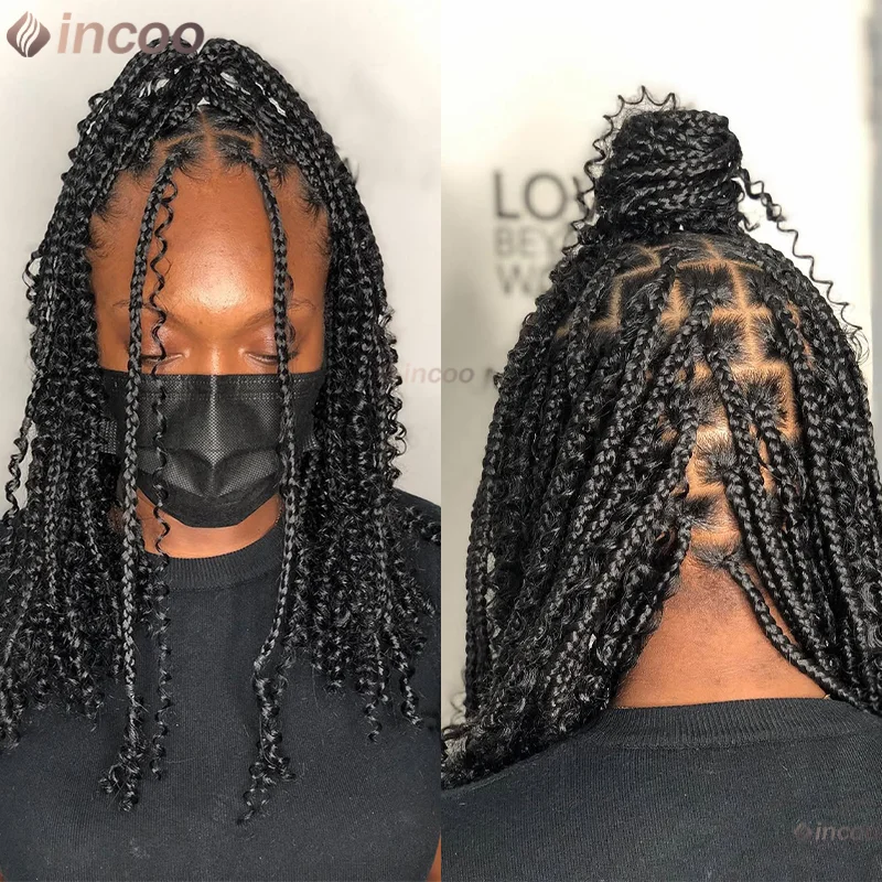 

Synthetic Full Lace Front Wig For Black Women 12" Cornrows Braided Lace Wigs With Baby Hair Knotless Box Braiding Wig