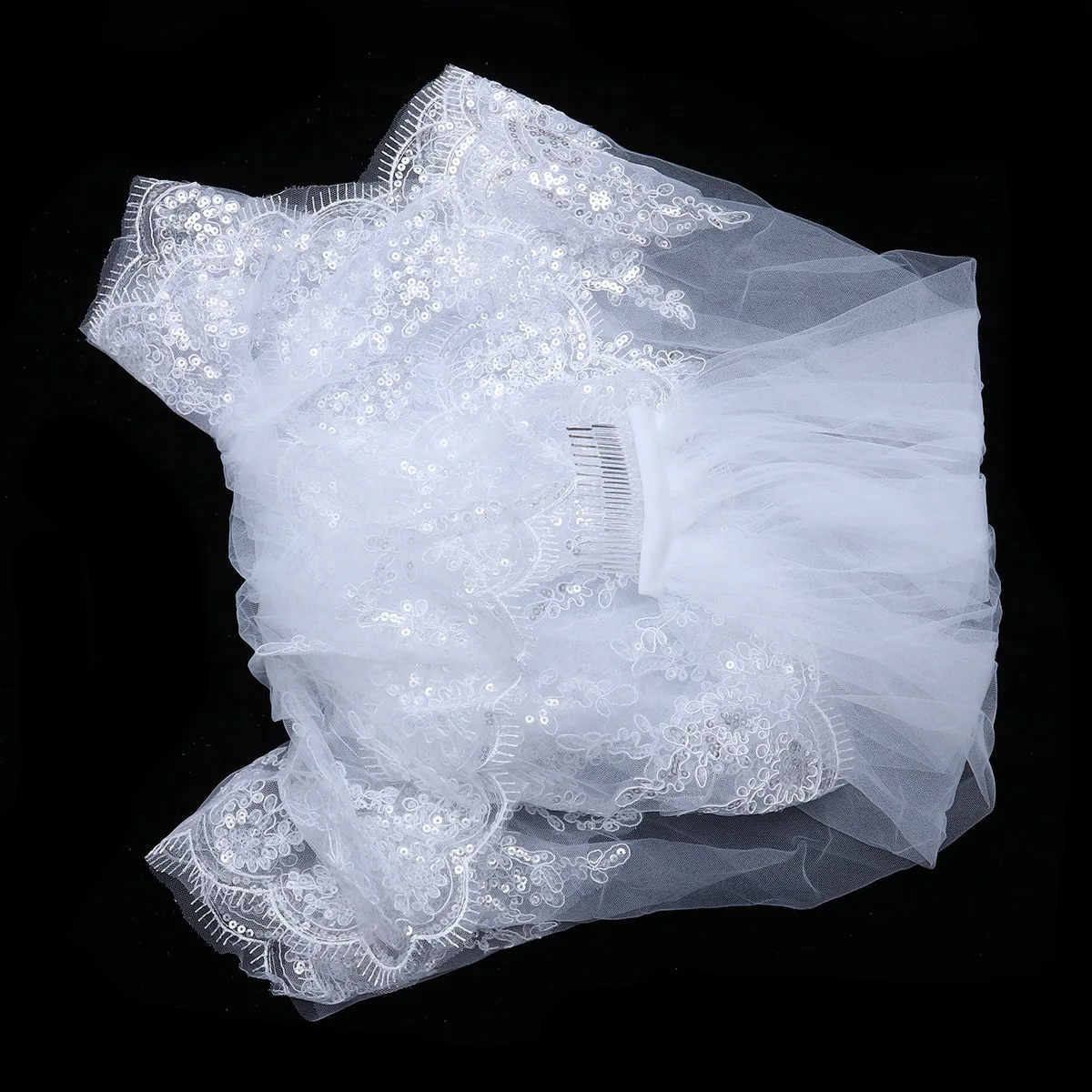 1 قطعة الدانتيل الأبيض الترتر طبقة مزدوجة الحجاب الزفاف مشط الشعر الحجاب الكمال اكسسوارات الزفاف اكسسوارات الزفاف #2