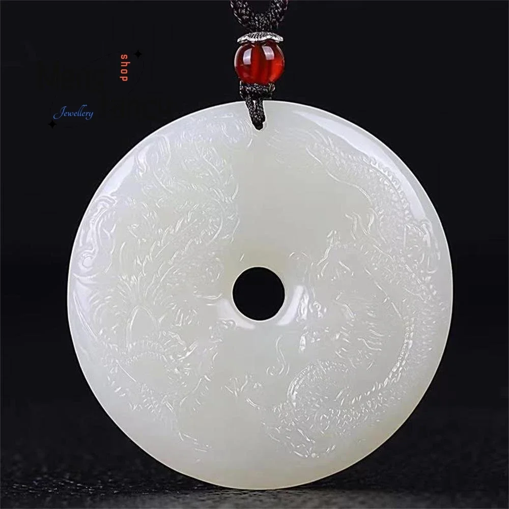 

Natural Hetian White Jade Dragon and Phoenix Peace Button Pendant Exquisite High-grade Luxury Quality Fine Jewelry Holiday Gifts