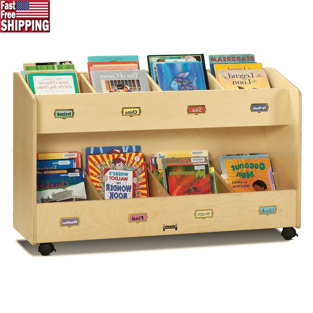 

Kids Mobile 8-Section Book Organizer Classroom Storage Unit with Locking Casters Easy to Assemble Daycare Library