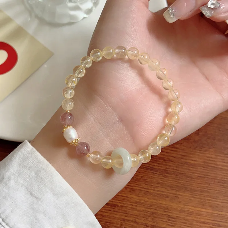 

Temple same citrine gold hair crystal single ring bracelet women's safety buckle running ring bracelet gift
