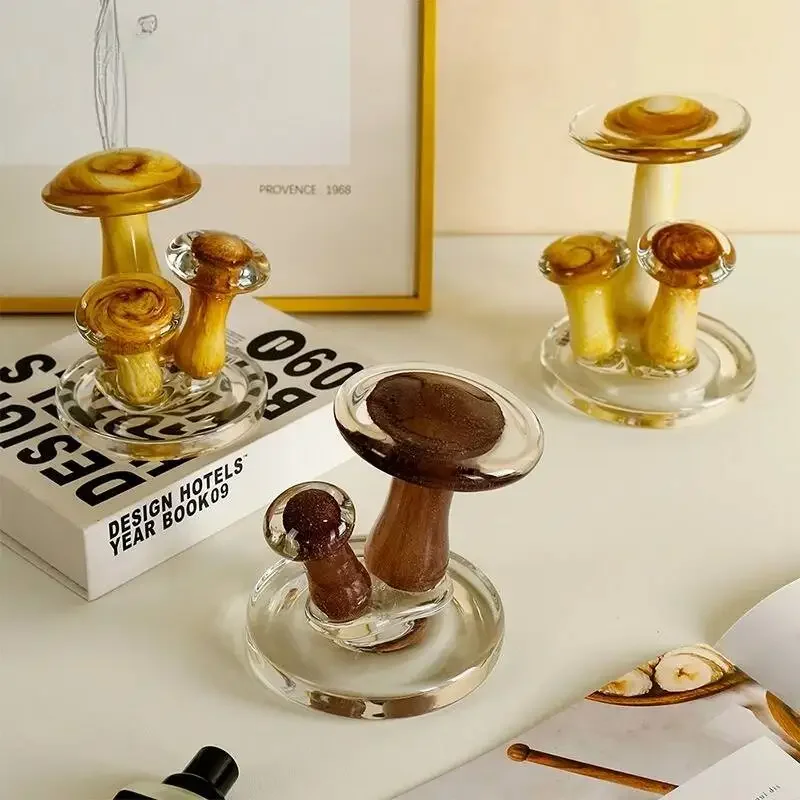 Glass Handicrafts Simulated Mushroom Statue Glass Ornaments Mushroom Decorative Figurines Home Decoration Accessories