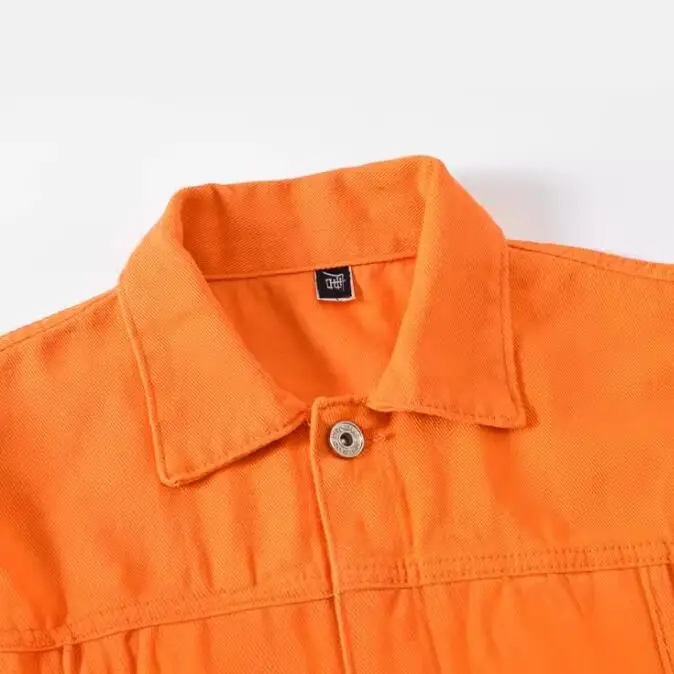 Chaqueta vaquera holgada para hombre y mujer, abrigo vaquero de alta calidad, color púrpura y naranja empalmado, moda de otoño, 2024