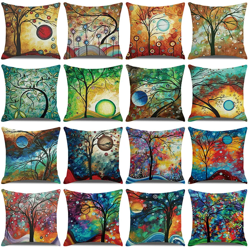 

Trees Painted Graffiti Pillowcase Home Decorative Pillowcase 18x18 Inches Waist Support Pillows Cushion Cover Couch Pillow Cover