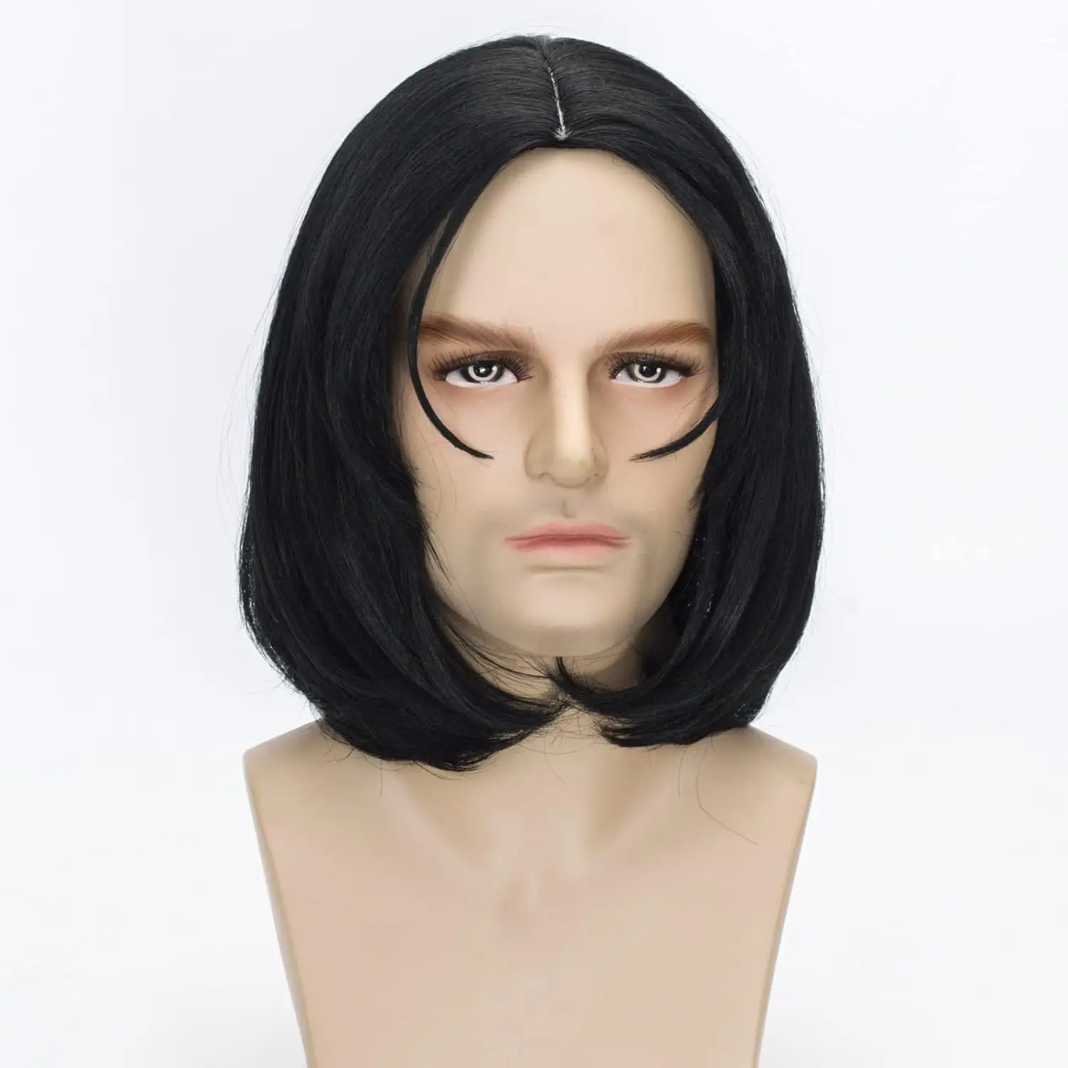 Perruque de Toupet Synthétique Longue Droite Noire pour Homme, Costume d'Halloween, Réaliste, ixAmusante, Années 50