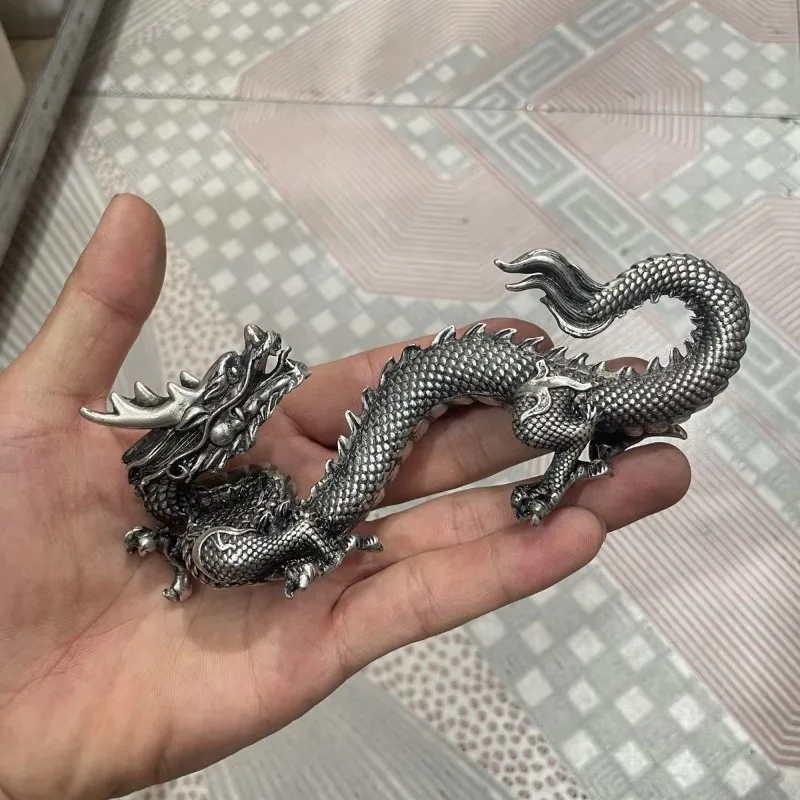 Feng Shui Retro Dragon Statue Metal Zodiac Figurine Pen Holder Home Desk Decor Collection