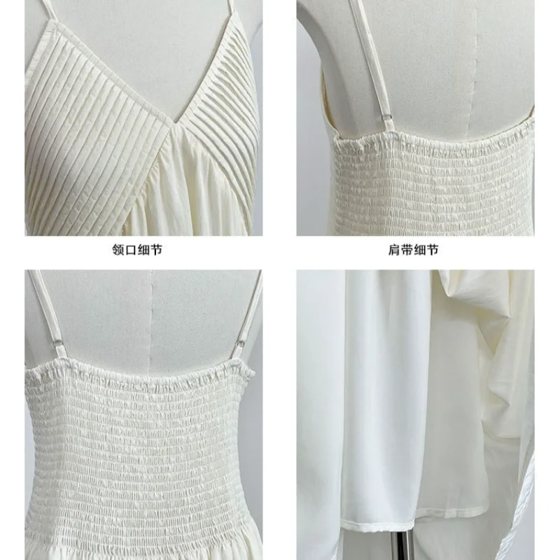 Abito da donna stile vacanza al mare con scollo a V francese Abito da donna senza maniche semplice ed elegante nero bianco sexy per festa di nozze