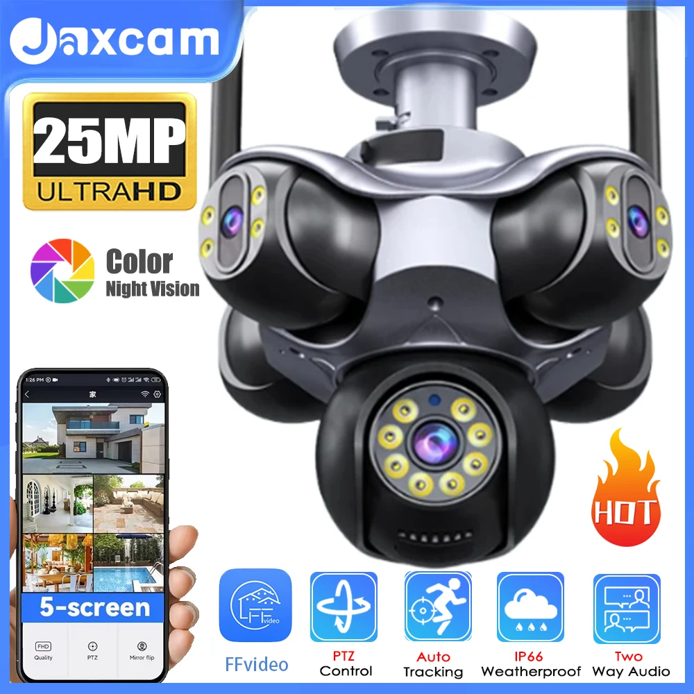 

25MP Outdoor Wide Angle Wifi Camera Five Lens Electric Five Human Auto Tracking PTZ Degree Rotate Wifi Surveillance Camera