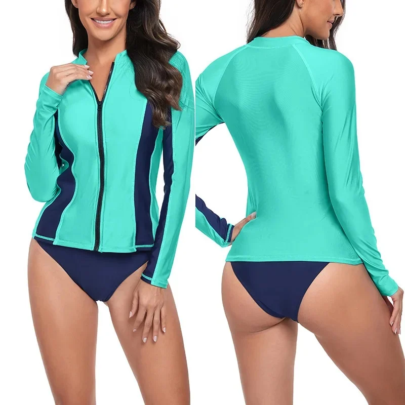 

Charmleaks Women Long Sleeve Zipper Rashguard Swimsuit Surfing Top Rash Guard Zipper UPF50+ Running Shirt Biking Shirt Swimwear