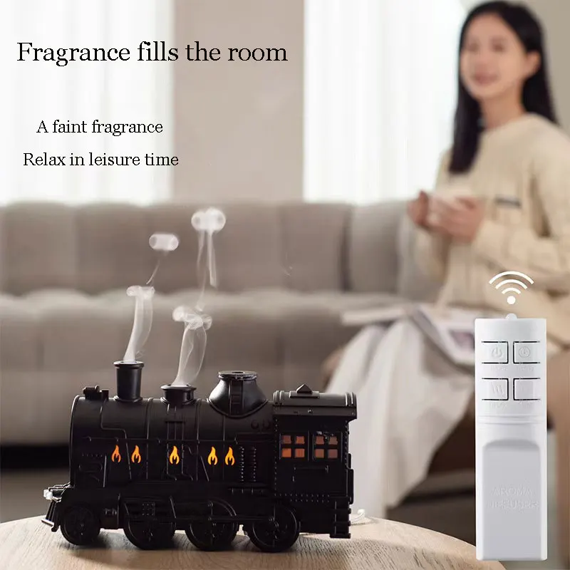 Small Train Aromatherapy Machine Essential Oil Aromatherapy Desktop Retro Ornament Humidifier Home Fog Remote Control