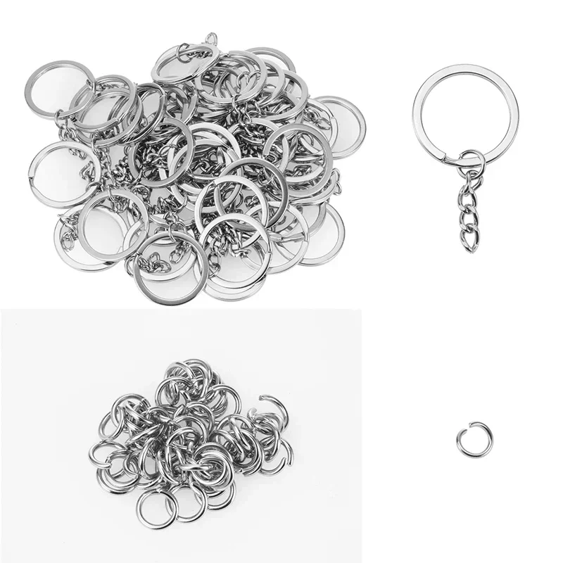 100PCS 44mm 58mm Keychains Badge Making Parts Metal/Plastic Base Blank Key Chians Key Ring Badge Button DIY Materials