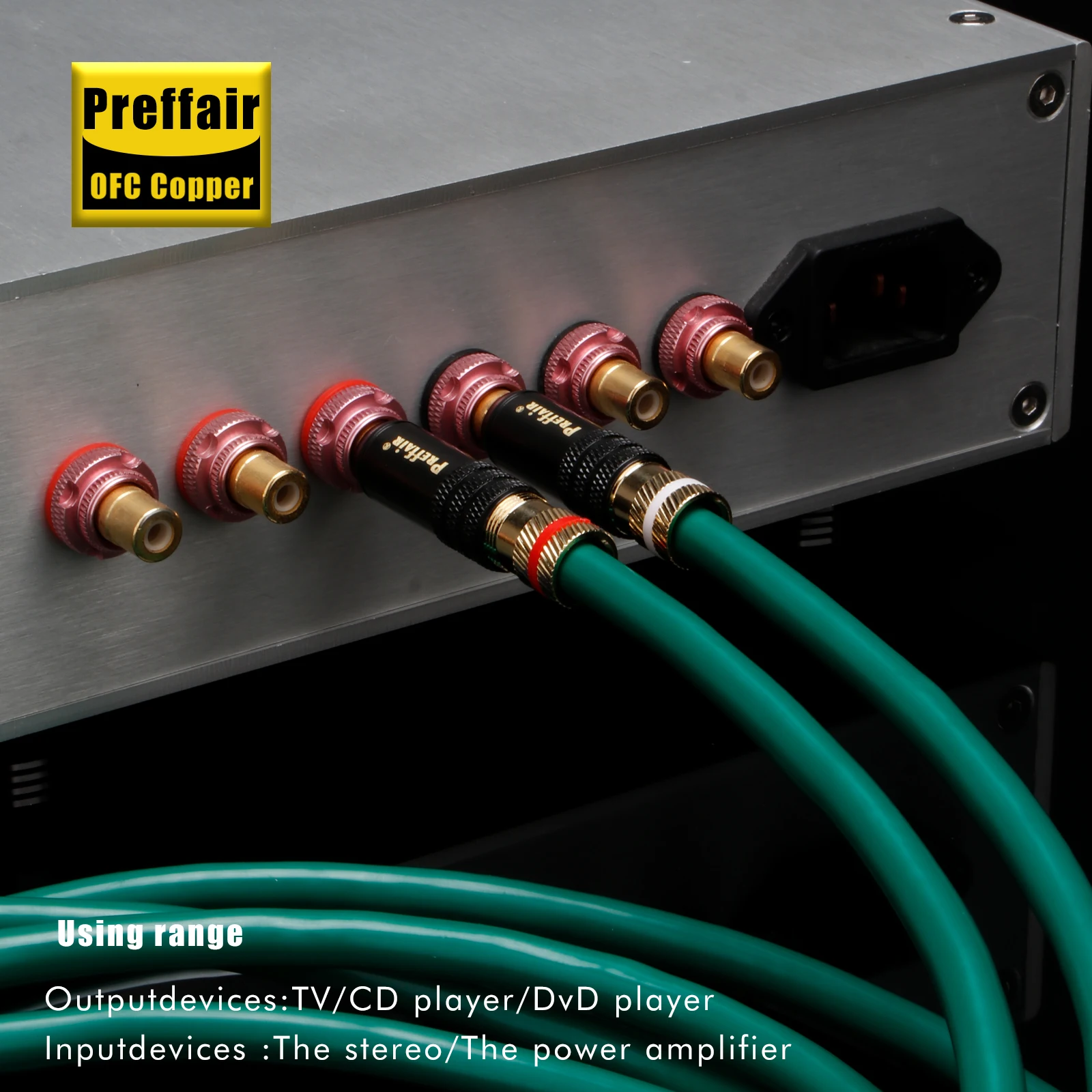 Pasangkan RCA Ke RCA Kabel Audio Interkoneksi Kristal Tembaga Serat Karbon Berlapis Rhodium Steker RCA untuk Home Theater DVD TV Amplifier