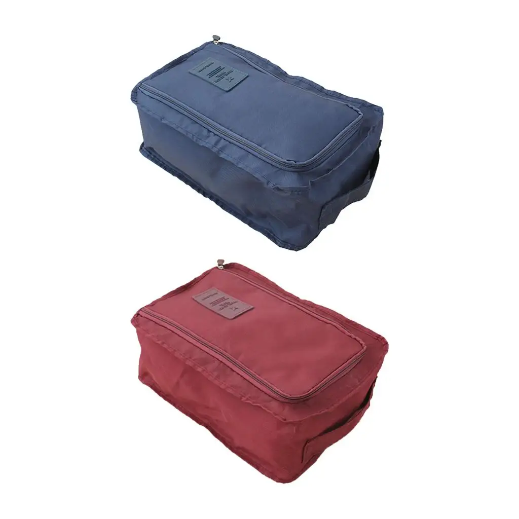 2pcs Household Travel Gym Outdoor Shoe Organizer Bag Box Dark Blue Red