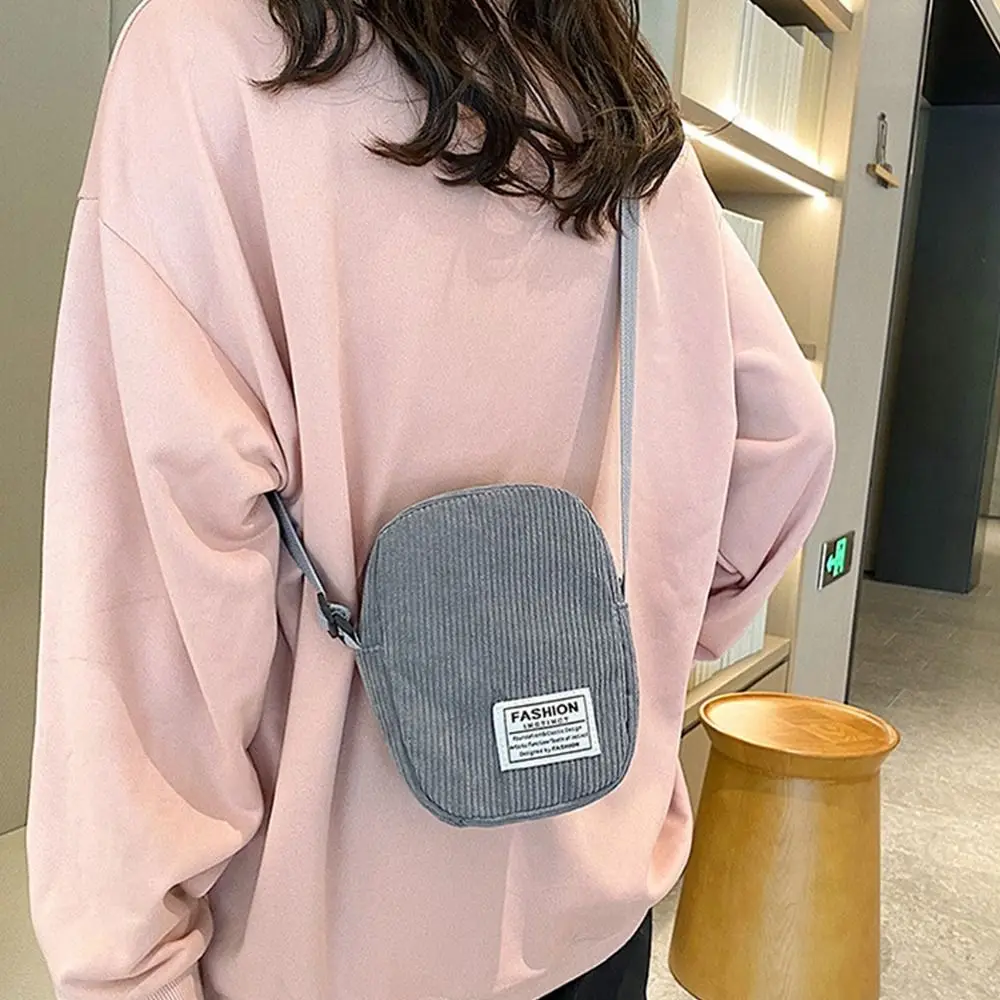 Korean Style Corduroy Crossbody Bag Phone Bags Handbag Letter Shoulder Bags Shopping Purse Cotton Cloth Small Messenger Bag