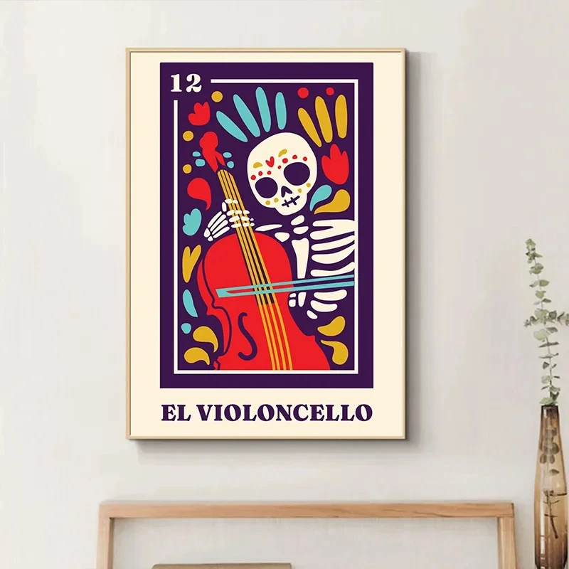 Scheletro messicano Vintage La Catrina Muertos Tarot Day of The Dead Art Poster Canvas Painting stampe murali Picture Room Home Decor