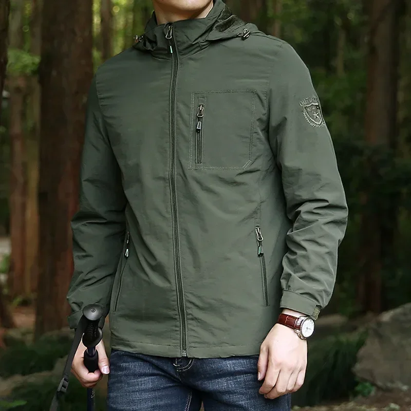 Men Windbreaker Casual Outdoor Hiking Fishing Mountaineering Waterproof Hooded Jacket Slim Fit Breathable Hunting mountain Coat