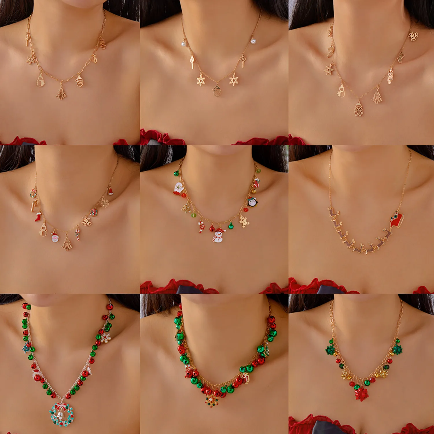 Klassische handgemachte Weihnachtsbaum Schneemann Rohr Halskette für Frauen trendige goldene Farbe Santa Schneeflocke Halskette Schmuck Zubehör – Detail 14