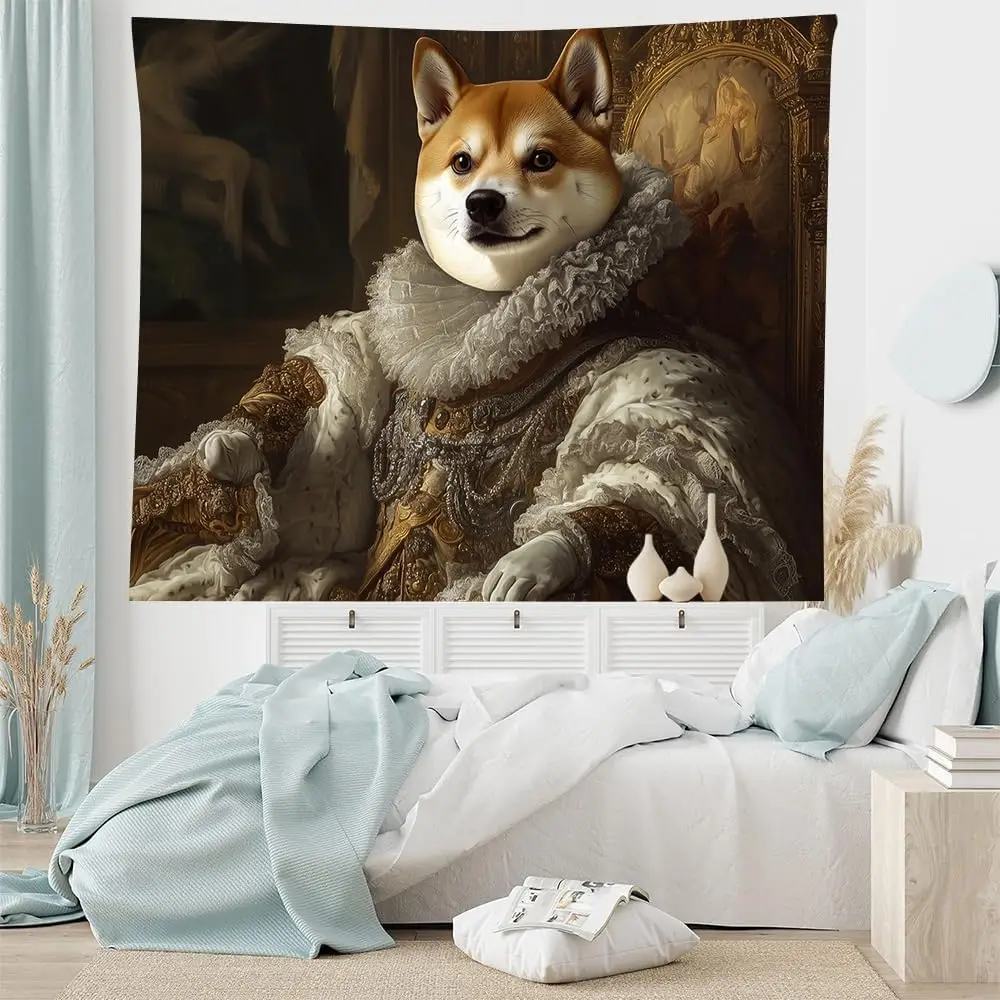 Shiba Inu dog portrait tapestry polyester wall hanging pet art Renaissance style luxury home decor gift print