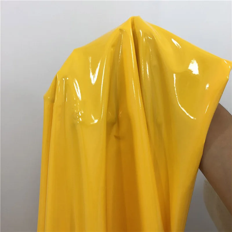 Good Yellow Mirror PU Leather Fabric High-stretch Reflective Shiny PU faux leather Sewing Material for Dance Pants DIY Bodysuits