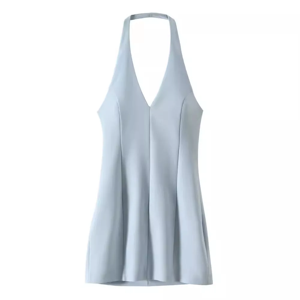 Mini Halter Jurk Mode Zomer Jurken 2024 Vrouwen V-Hals Mouwloze, Backless Slim-Fit Jurk Luxe Dames Elegante Jurk