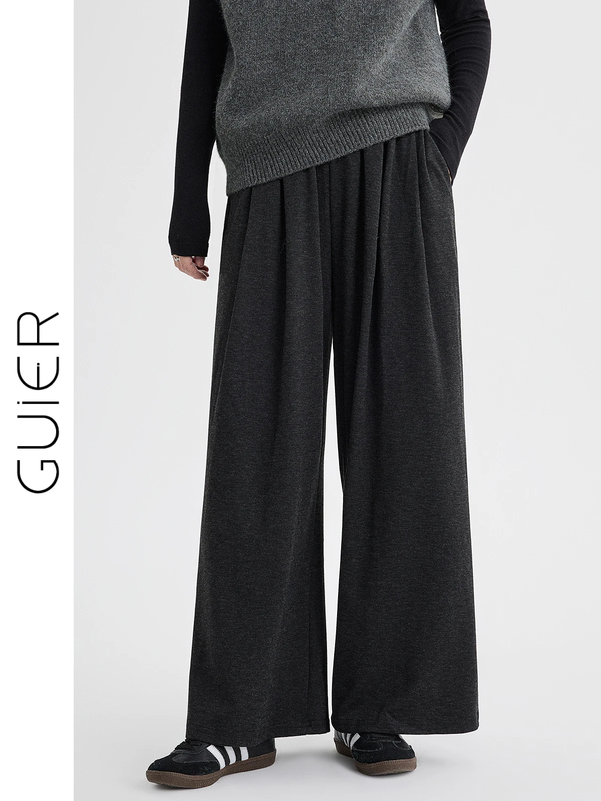 

Guier Women's Loose Casual Pants High Waist Drapey Slimming Straight Leg Wide Leg Pants Spring New Sle Folded Design