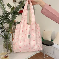 Youda nuova borsa a tracolla in tessuto di tela per donna borsa semplice con motivo a fiocco scozzese borse Shopper di grande capacità Casual