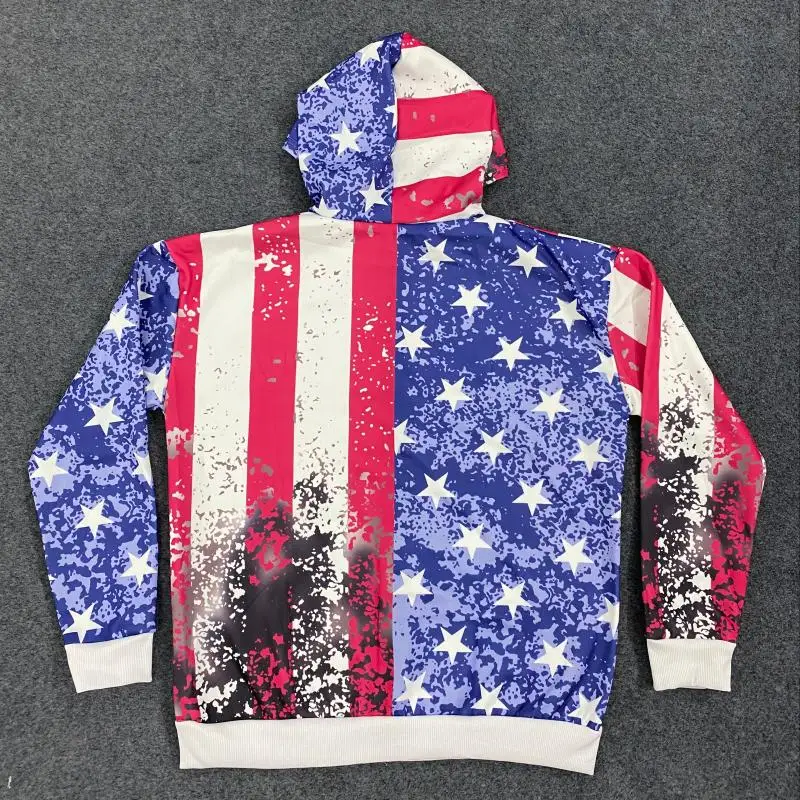 Il nuovo stile invernale 2025 della felpa con cappuccio con stampa bandiera americana con giacca con cappuccio da uomo e da donna ampia e sfumata invecchiata