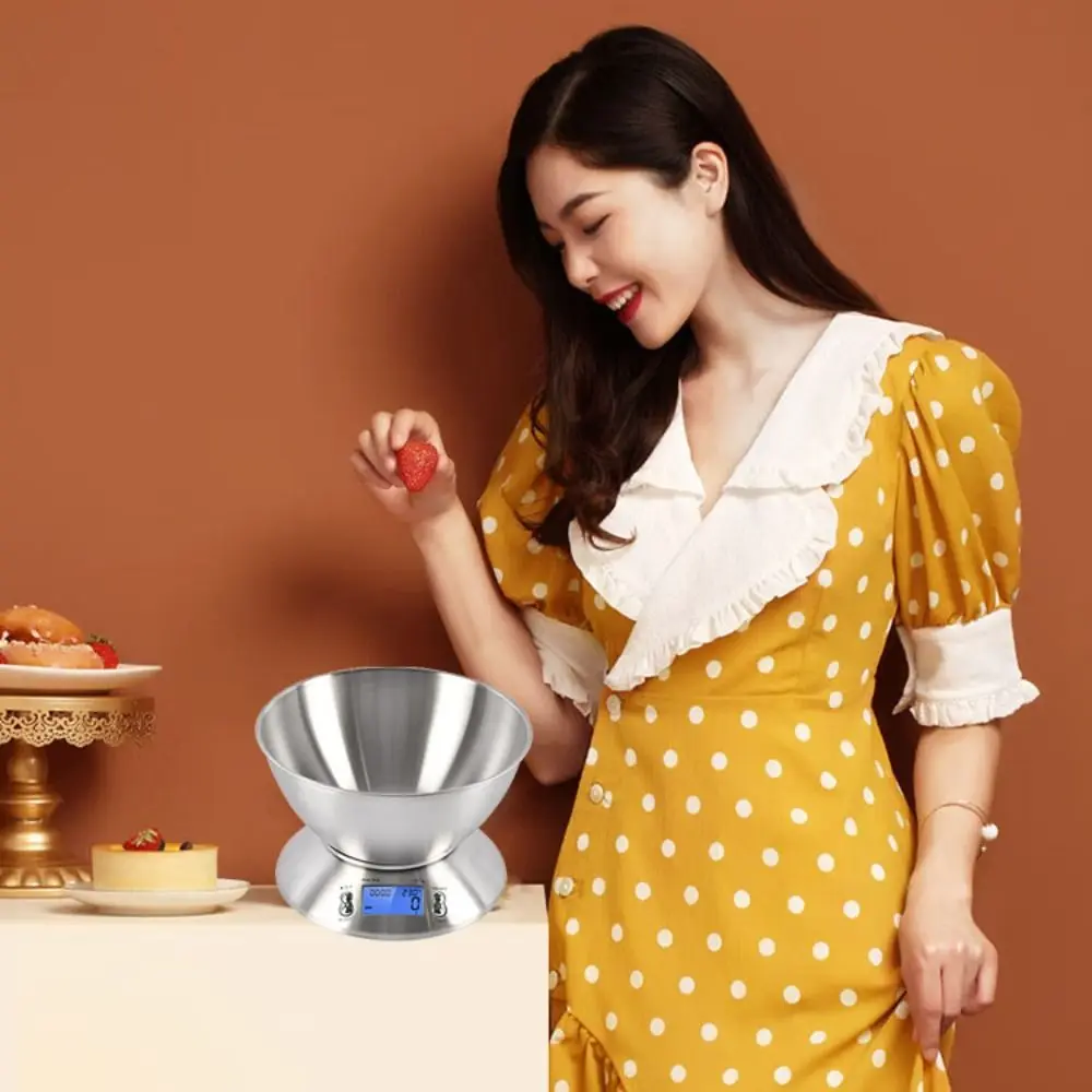 

Цифровые кухонные весы из нержавеющей стали со съемной чашей, весы для выпечки, ЖК-экран, 5000 г/1 г, весы для приготовления фруктов