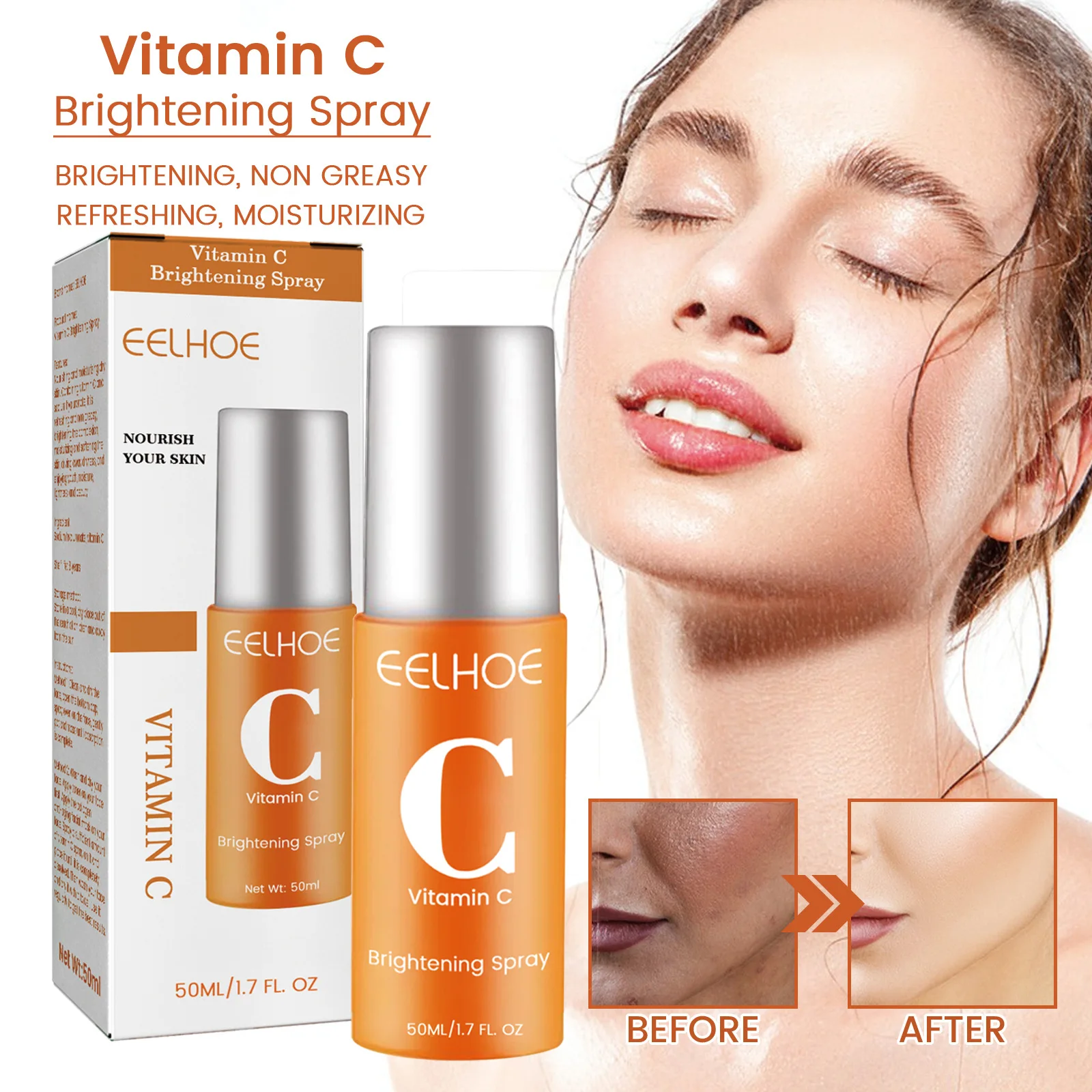 50ml Eelhoe Vitamin C Moisturizing Spray Moisture Replenishment Skin Desalting Pimple Color Spot Rejuvenation Whitening Toner