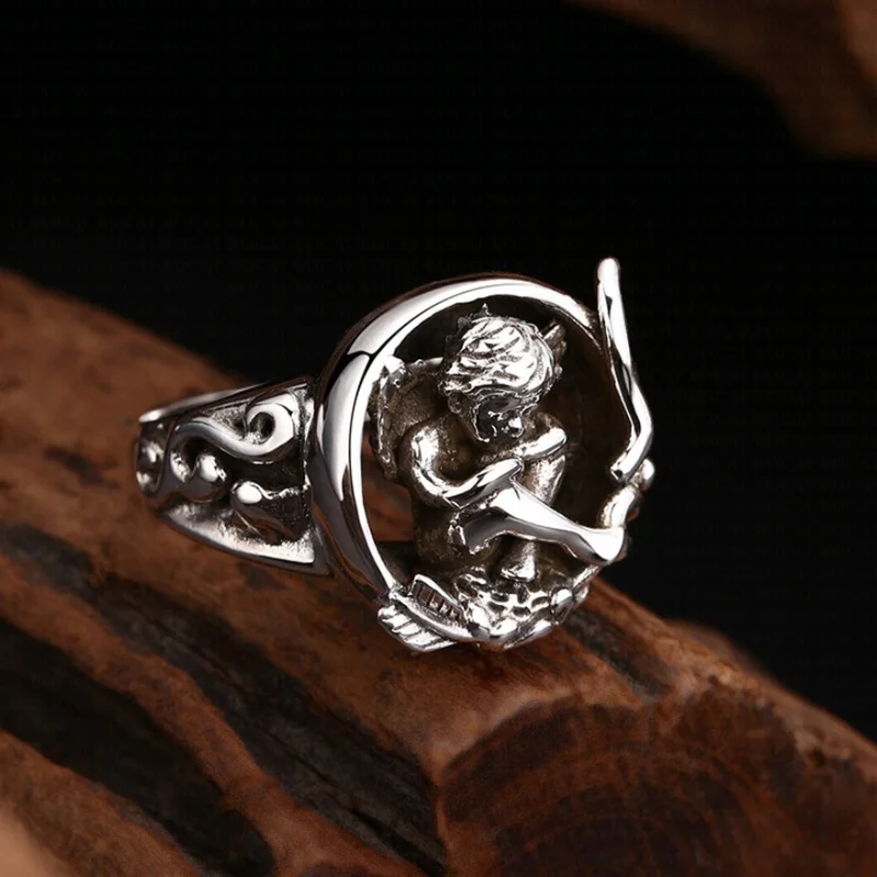 BOCAI S925 Sterling Silver Charms Rings for Men Retro Emboss Cupid Little Angel New Fashion Punk Jewelry ﻿Wholesale