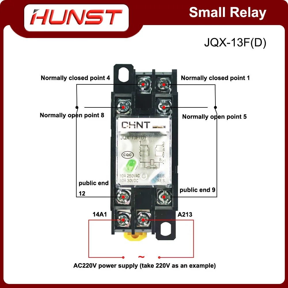 HUNST-Relé Pequeno JQX-13FD Set, 250VAC, 8 Pés, 10A, Liga de Prata Contato com Base de Soquete, LED