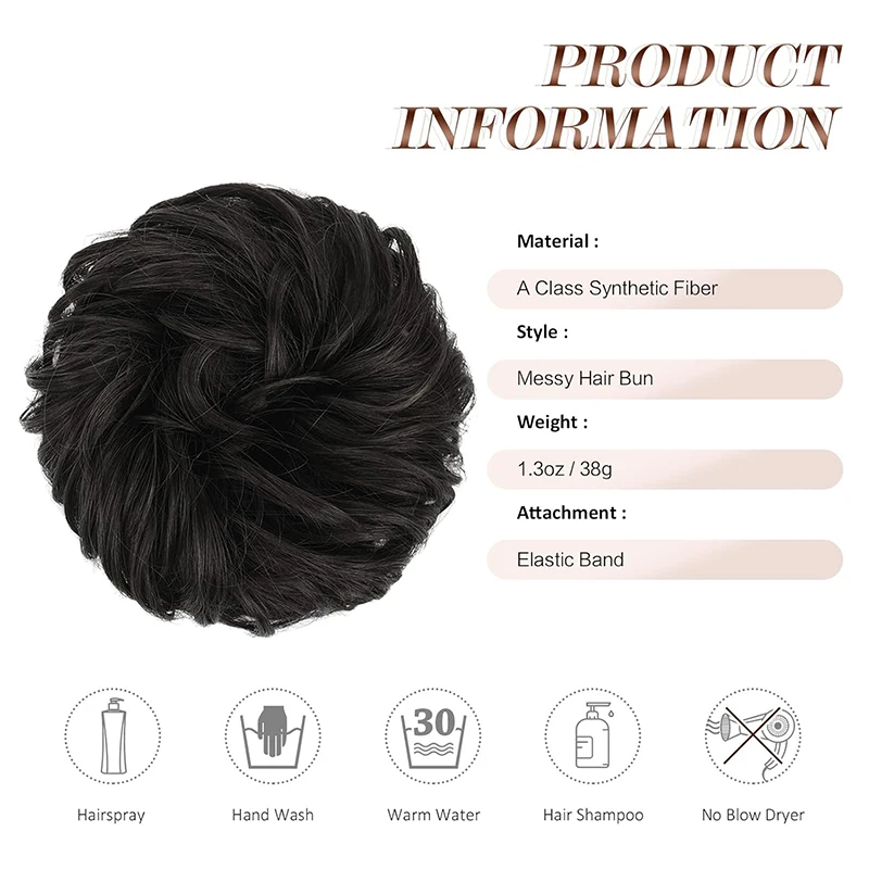 Messy Curly Bun Hair Piece Wavy Curly Scrunchies Synthetic Chignon Bun Ponytail Hair Extensions Thick Updo Hairpieces for Women