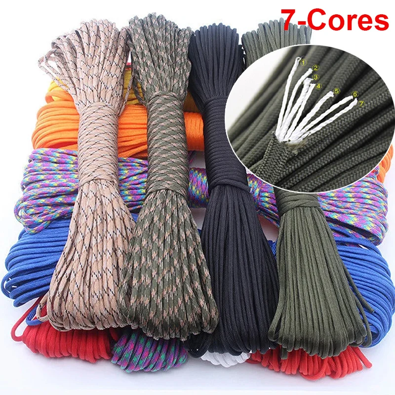 7-Cores 550 Paracord Outdoor Camping 5 15 30 M Dia.4mm For Survival Lanyard Parachute Rope Hiking Tent Accessories